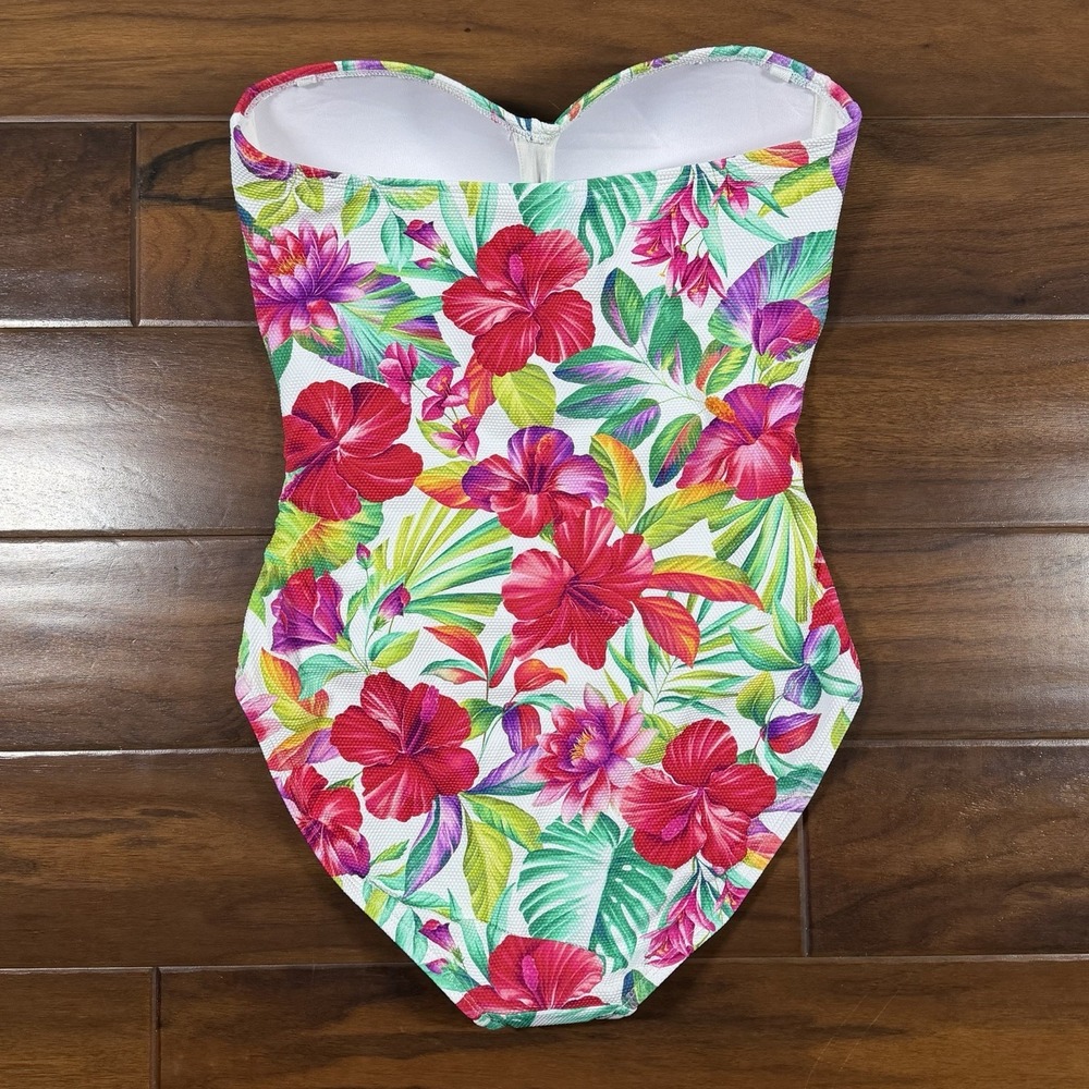 Tommy Bahama Size 10 Island Cays Fiesta Bandeau One Piece Swimsuit White Floral - Picture 8 of 12